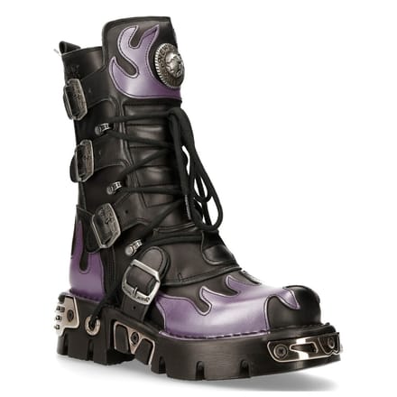 New Rock Flame geaccentueerde zwart/rode leren biker-schedellaarzen - M-591-S5