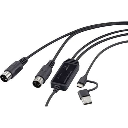 Renkforce RF-6439636 USB, MIDI Adapter [2x DIN-stekker 5-polig - 1x USB-C, USB-A] Zwart 2 m