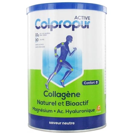 COLPROPUR Active – Collagène Peptides + Acide hyaluronique + Magnésium – Fatigue & articulations - 330g – Saveur Neutre - 30 doses