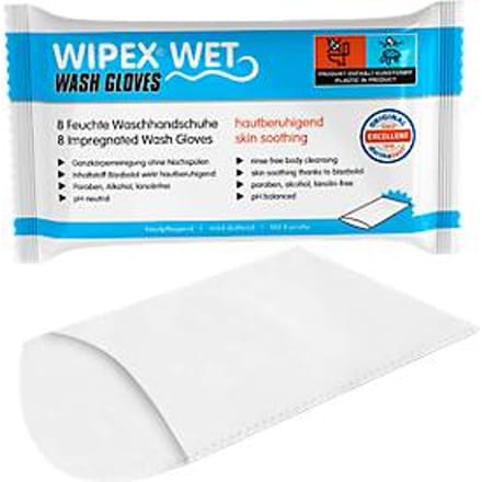 WIPEX WET washandjes, 1-laags, geïmpregneerd, pH-neutraal, polyester/viscose, wit, 24 x 8 stuks