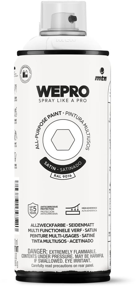 Spuitbus Ral 9016 Wit Zijdeglans MTN WEPRO ALL-PURPOSE PAINT 400ML