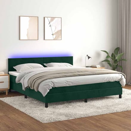 vidaXL - Boxspring - met - matras - en - LED - fluweel - donkergroen - 180x200 - cm