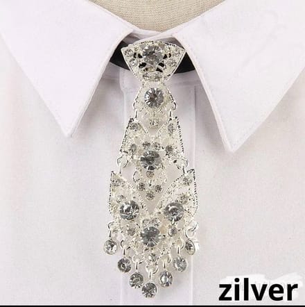 Stropdas Stras steentjes kort - Zilver stras stropdas - Dames stropdas Silver - Zilver Stropdas Dames - Stras Stropdas