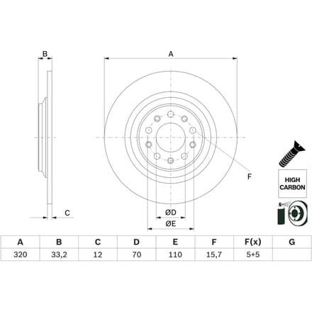 Remschijf BOSCH 0 986 479 G74 achter, volledig, sterk gecarboniseerd, 1 Stuk