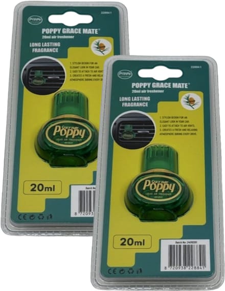 Mini Poppy Grace Mate – Vent Clip Auto Luchtverfrisser – Pine – 20 ml – Set van 2 stuks