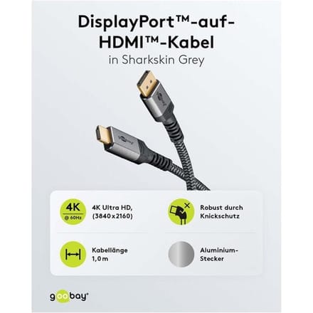 Goobay Plus DisplayPort naar HDMI kabel | 4K 60Hz | 3 meter