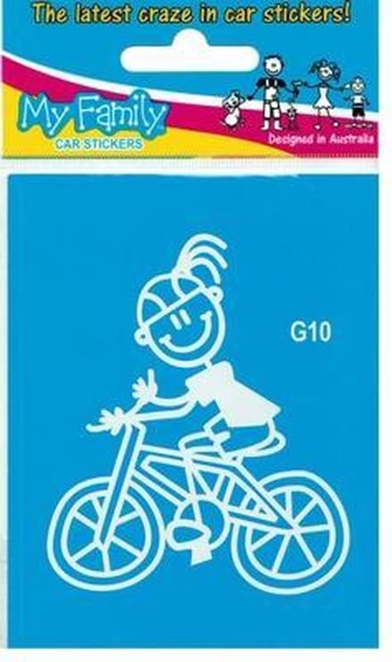 Meisje met fiets - autosticker - wit - 8,3 cm