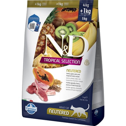 Voordeelpakket: 2x5kg N&D Cat Tropical Selection Gecastreerd met lam droogvoer voor katten