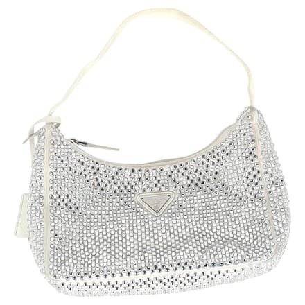 Prada Crystal-B versierde Re-Editie 2000 Tas in Crème Satijn