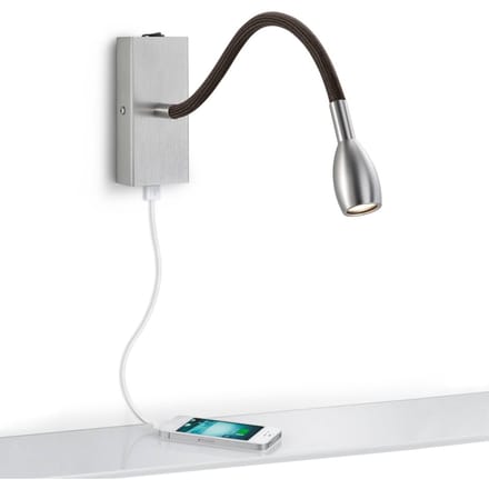 Knapstein Milos nikkel LED wandlamp met USB oplaadpoort