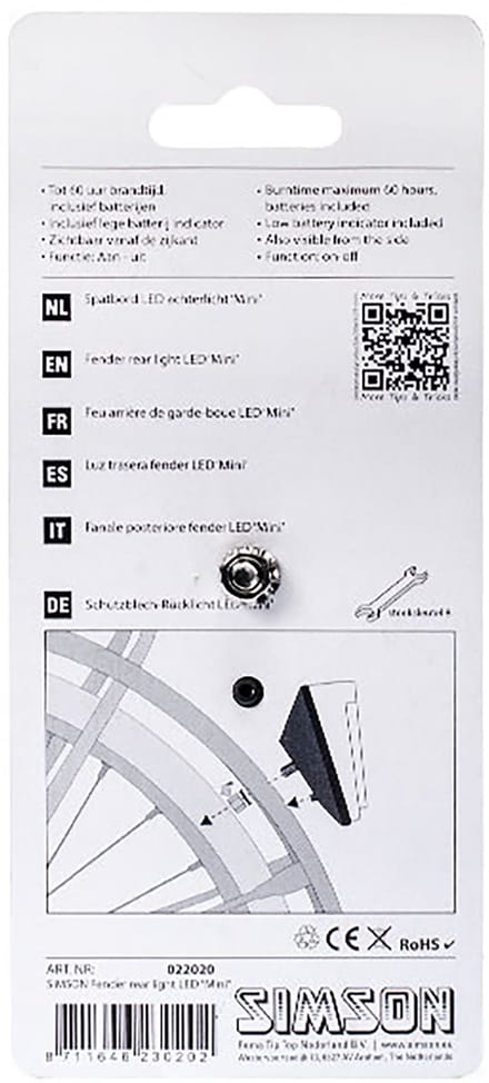 Simson Spatbord achterlicht - Compact design - 1 LED - 220° zichtbaarheid - Batterijvoeding