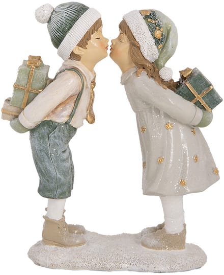 Clayre & Eef Decoratie Beeld Kinderen 15x6x18 cm Beige Kunststof