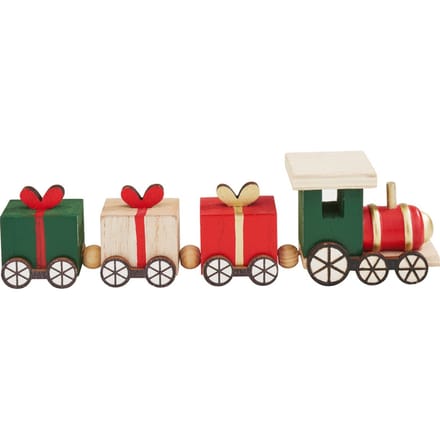 Miniatuur houten trein, met 3 geschenkwagons - Rood/Goud/Groen
