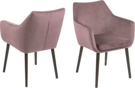 Nord eetkamerstoel velours met armleuningen dusty rose.