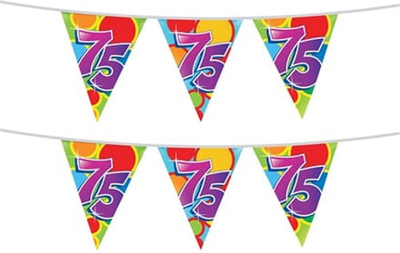 Haza Vlaggetjes 75 jaar - 2x stuks - leeftijd verjaardag - plastic 10m