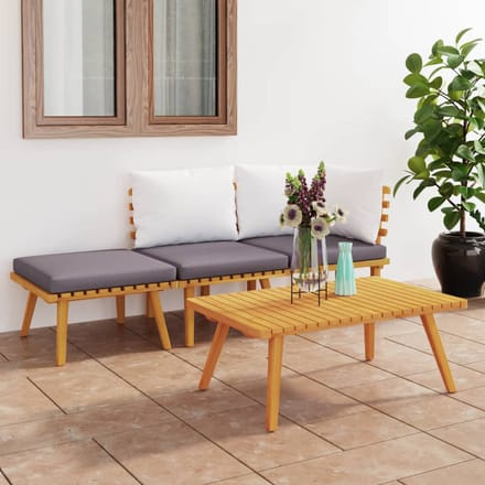 vidaXL - 4-delige - Loungeset - met - kussens - massief - acaciahout
