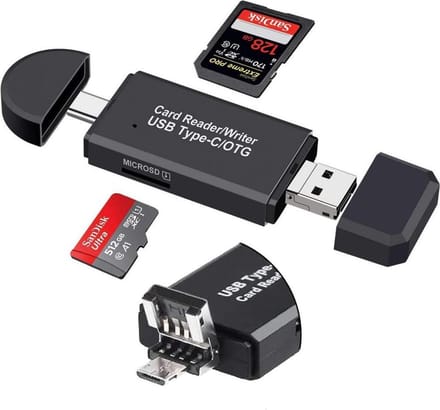 Universele SD- en TF-Kaartlezer met USB-, USB-C- en micro-USB