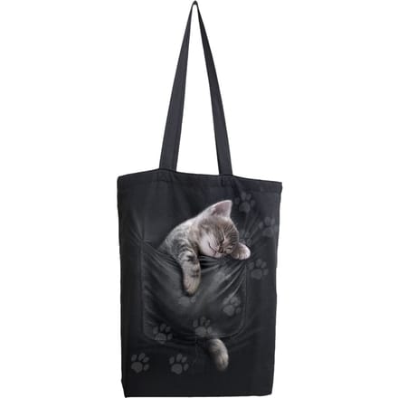 Spiral Pocket Kitten Unisex Linnen tas - zwart - Standard