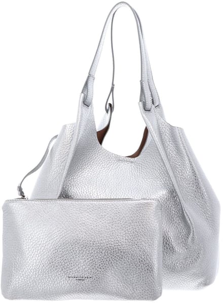 GIANNI CHIARINI Leren shopper schoudertas Dua Shopping Bag Silver - Clay zilverkleurig
