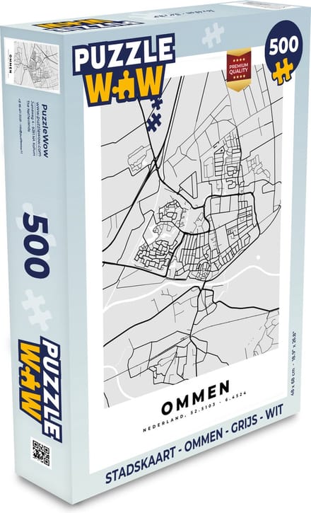 Puzzel Stadskaart - Ommen - Grijs - Wit - Legpuzzel - Puzzel 500 stukjes - Plattegrond