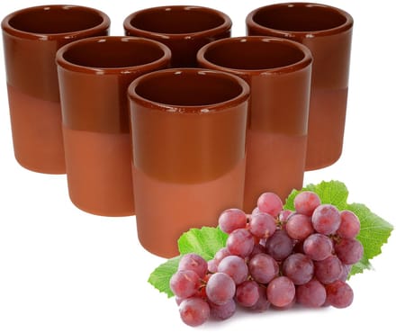Set van 6 klei mokken gedeeltelijk geglazuurd 250ml - 12969