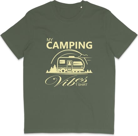 Heren en Dames T Shirt - Kamperen Camping Caravan - Khaki Groen - M