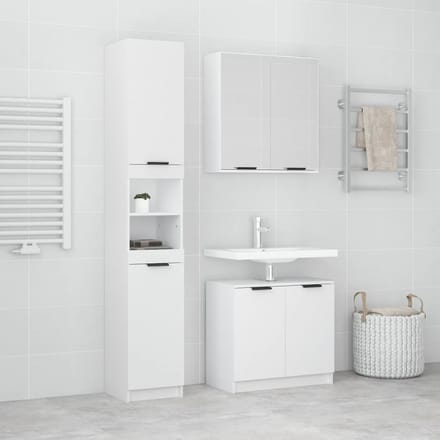 vidaXL - 3-delige - Badkamerkastenset - bewerkt - hout - wit
