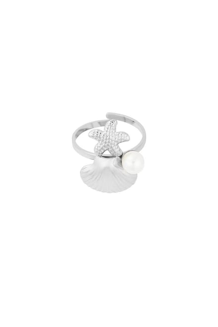Bijoutheek Ring (Sieraad) Schelp Zeester Parel One Size Zilver