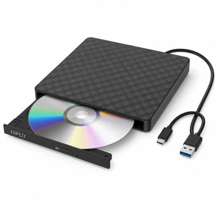 UPLY Externe DVD Speler & Brander – Plug & Play, geen drivers – USB-C én USB 3.0 – voor Laptop, Windows & Mac – CD & DVD - Graphite Black