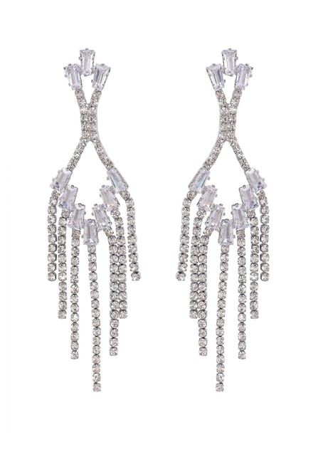AVANT-GARDE PARIS Elegant Sparkling Chain Earrings - Zilver - 1.9cm X 7.1cm - Rhodium Plated - Post and Back Closure
