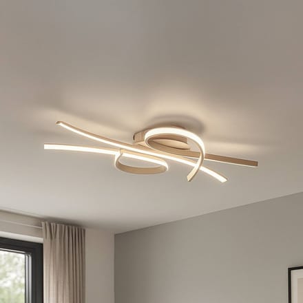 FISCHER & HONSEL LED plafondlamp Biba, zandkleurig, lengte 100 cm, metaal, CCT