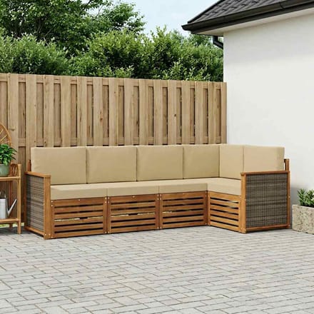 vidaXL - Buiten - bank - set - 4 - st - Naturel - Massief - Acacia - Hout - en - Polyester