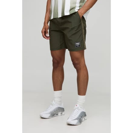 Relaxte pasvorm hoogglanzende gerimpelde nylonshorts | Khaki | Size XS