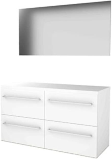Basic-Line Basic 46 Badkamermeubelset - 120 x 46 cm - Met Grepen - 4 Lades - Wastafelblad - Spiegel - Ice White
