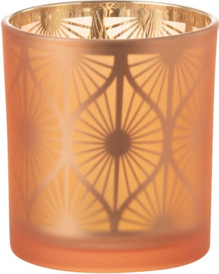 J-Line kaarshouder Ruit Bloemen - glas - oranje - small - 3 stuks
