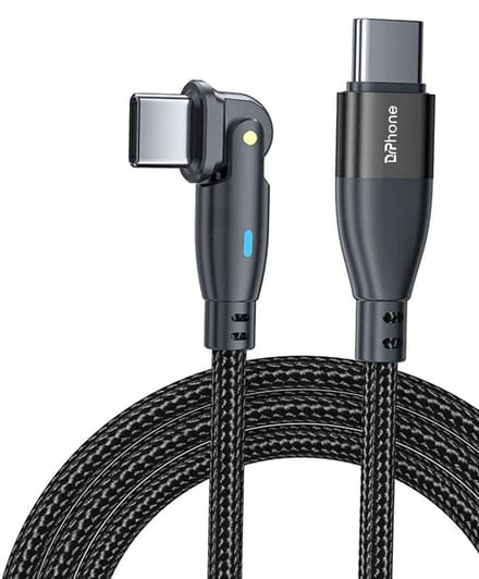 DrPhone ProCharge C2C Ultra USB-C naar USB-C Kabel 3 Meter – 60W PD Snelladen – 180° Draaibaar – LED – Nylon – Zwart