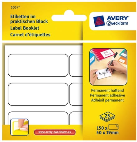 Etiketten in blok 50x19mm Permanent 150x stuks