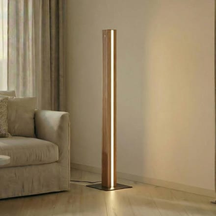 Lucande LED vloerlamp Lieske, zwart, eikenhout, dimbaar