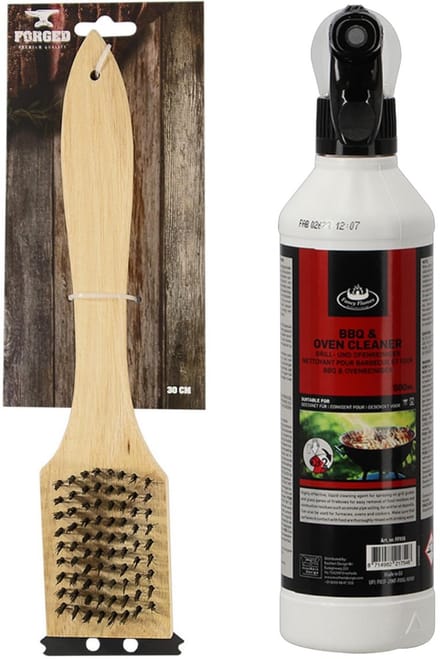 BBQ reinigingsset - barbecue schoonmaakborstel - reiniging spray