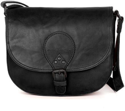 Leren Crossbodytas met klep - Nicolina - Zwart