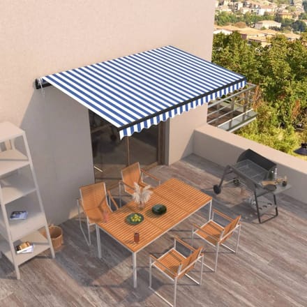 vidaXL - Luifel - automatisch - uittrekbaar - 400x350 - cm - blauw - en - wit
