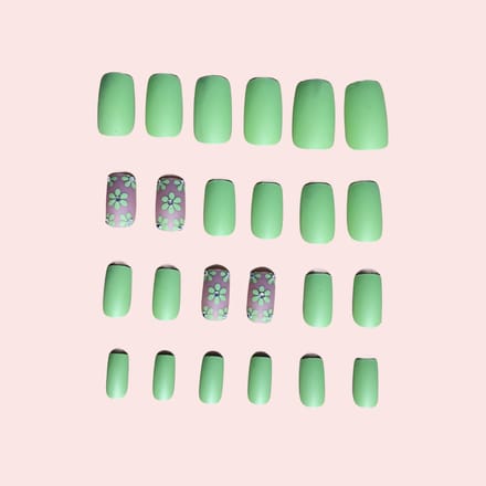 Middelgrote Vierkante Matte Bloemvormige Nagelset groen
