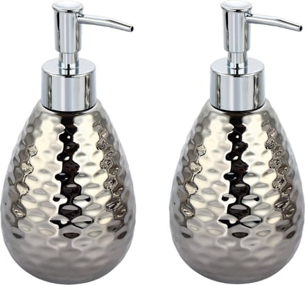 MSV Zeeppompje/dispenser - 2x - Phoenix - keramiek - zilver kleur - 8 x 17 cm - 260 ml