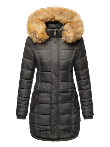 Navahoo Dames Winterjas Papaya – Getailleerd, Warm & Met Afneembare Bontkraag