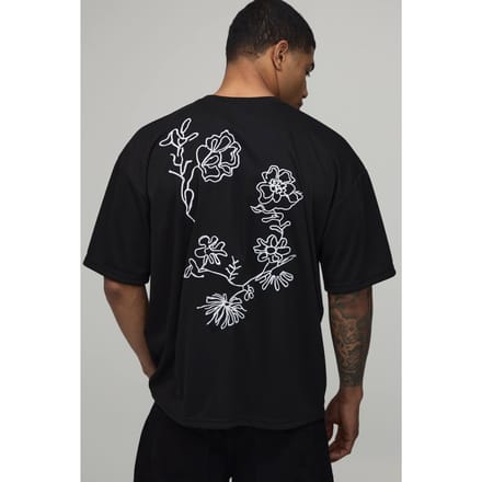 Oversized T-shirt Met Bloemenborduursels In Zware Interlock | Black | Size Medium
