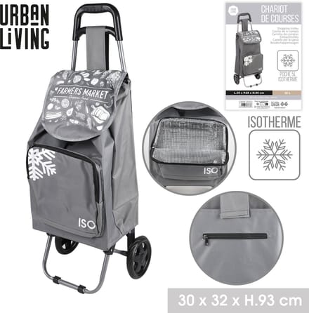 BOODSCHAPPENWAGEN 35L MET 5L ISOTHERME VAK H95CM GRIJS