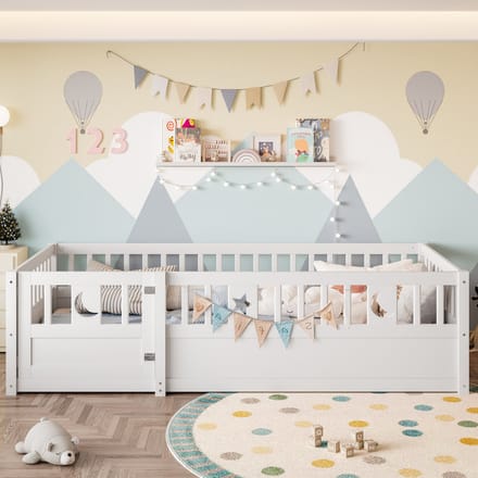 PHOEBE CAT Kinderbed - 90 x 190 cm - Met vangrails - Sterren- en maanthema - Met deur - Wit