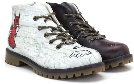 Goby Angel en Devil Boots – Dames Veterboots – Handgemaakt Vegan Leer – Kunstzinnig Design – Maat 42