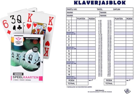 Engelhart - 2 pakjes senioren speelkaarten met Scoreblok Klaverjassen