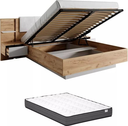 Vente-unique Bed met opbergruimte fluweel natuurlijk licht, wit 160 x 200 cm